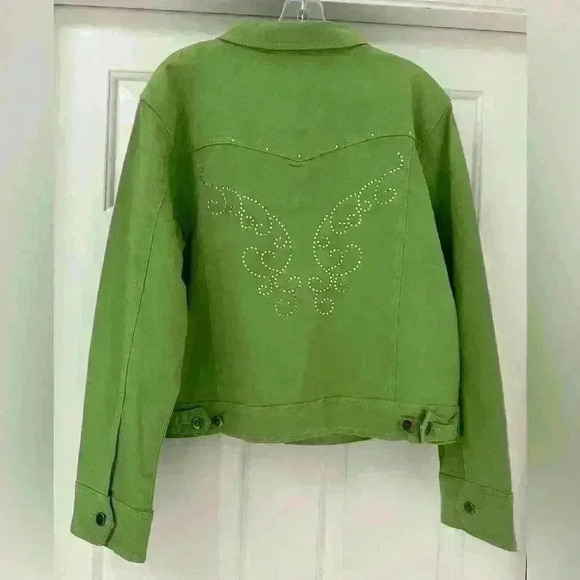 Get Lucky XL Green 100% Cotton Bling Jacket USA Diamond Jeweled Embellishment - Picture 3 of 10
